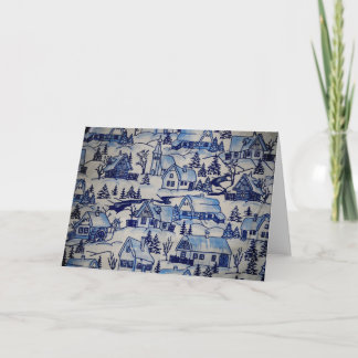 かわいいブルー/ホワイトヴィンテージクリスマスウィンタービレッジ シーズンカード