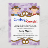 かわいいブルー&レッド カントリー 性別発表 招待状 (正面/裏面)