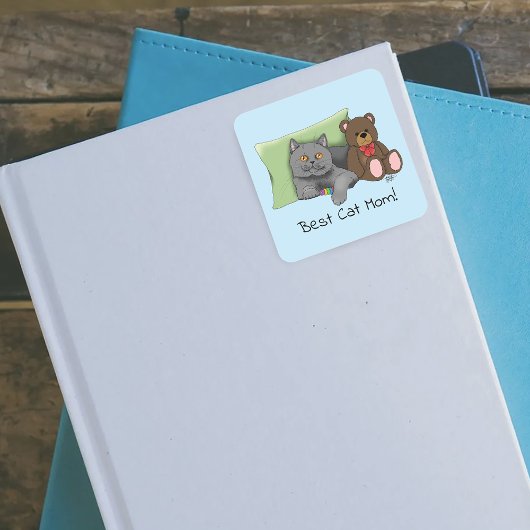 かわいいブルー 愛らしいグレー 最高の猫ママ 母の日 スクエアシール