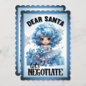 かわいいブルー 親愛なるサンタ クリスマス サンキューカード (正面/裏面)