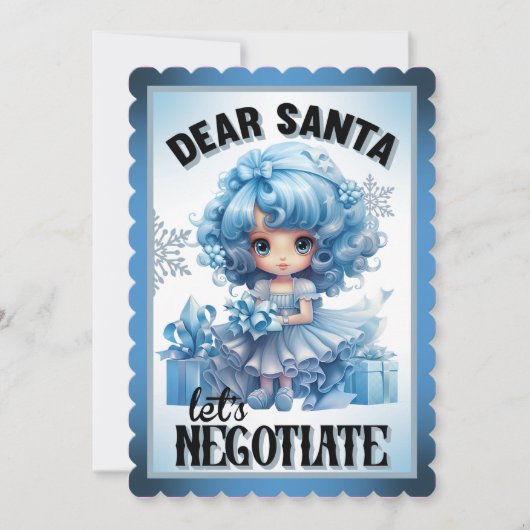 かわいいブルー 親愛なるサンタ クリスマス サンキューカード (正面)