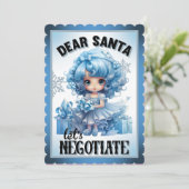 かわいいブルー 親愛なるサンタ クリスマス サンキューカード (スタンド正面)