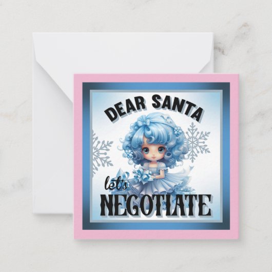 かわいいブルー 親愛なるサンタ クリスマス ノートカード (正面)
