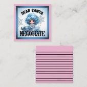 かわいいブルー 親愛なるサンタ クリスマス ノートカード (正面/裏面)