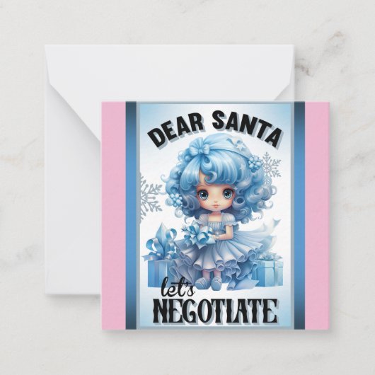 かわいいブルー 親愛なるサンタ クリスマス ノートカード (正面)