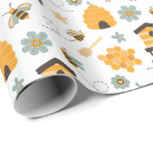 かわいいブルー&金ゴールドビーラッピング紙 ラッピングペーパー (ロールコーナー)