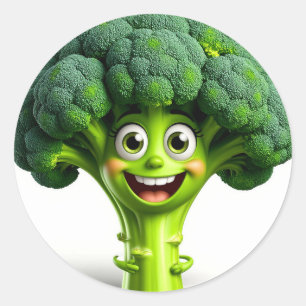かわいいブロッコリーキャラクターのポジティブな雰囲気 🥦✨ ハッピーな食品 ラウンドシール