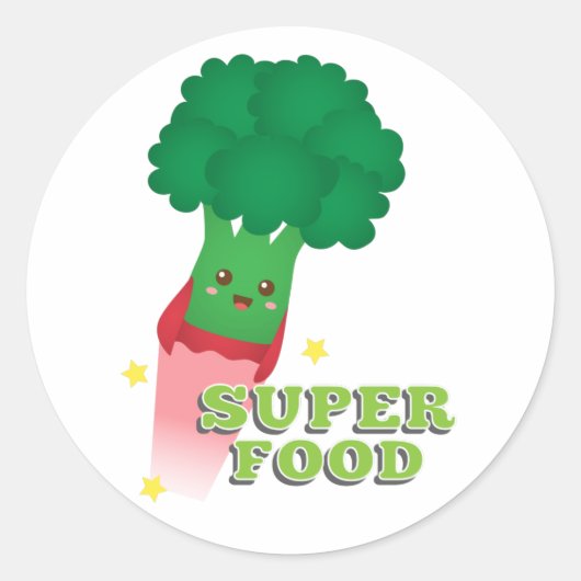 かわいいブロッコリー野菜、スーパーフード ラウンドシール (正面)