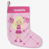 かわいいブロンドのチアリーダーピンクパーソナライズされた応援 スモールクリスマスストッキング (正面)