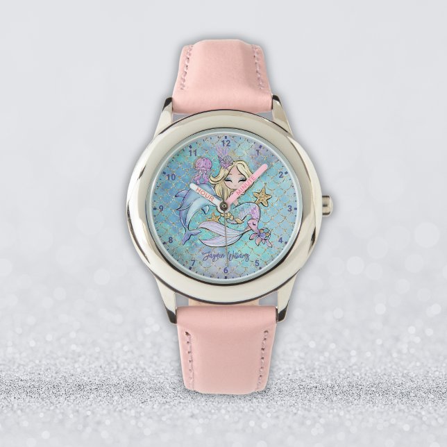 かわいいブロンドのマーメイドパーソナライズされたガール 腕時計 (Cute Blonde Mermaid Personalized Girl Watch
)