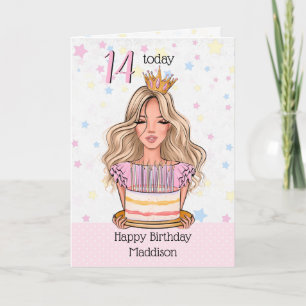 かわいいブロンドの女の子とお誕生日ケーキグリーティングカード シーズンカード