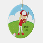 かわいいブロンドの女の子の野球のパーソナライズなクリスマス セラミックオーナメント (右)