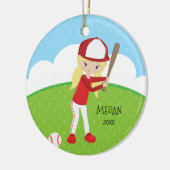 かわいいブロンドの女の子の野球のパーソナライズなクリスマス セラミックオーナメント (左)