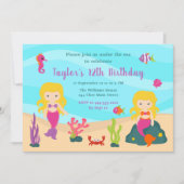 かわいいブロンドの髪の人魚の誕生日 招待状 (正面)