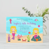 かわいいブロンドの髪の人魚の誕生日 招待状 (スタンド正面)