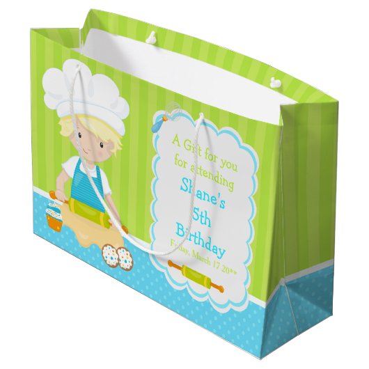 かわいいブロンドヘアボーイベーキングありがとう ラージペーパーバッグ (裏面アングル)