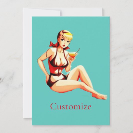 かわいいブロンドマルティーニビキニガールサンダー_コブ 招待状 (正面)