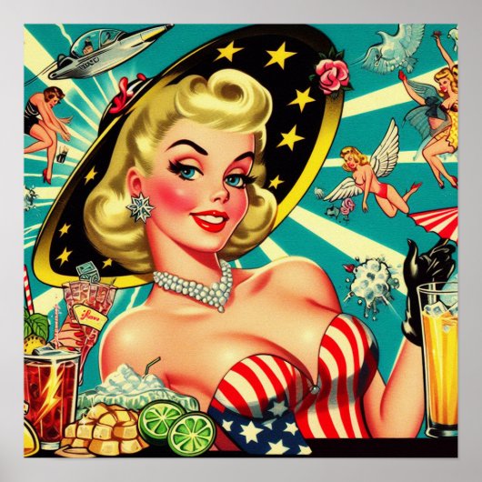 かわいいブロンドヴィンテージガール ポスター (正面)