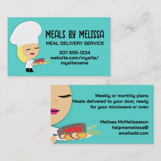 かわいいブロンド女の子シェフステーキディナービズカード 名刺 (正面/裏面)