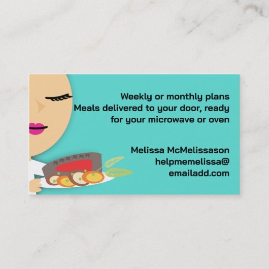 かわいいブロンド女の子シェフステーキディナービズカード 名刺 (裏面)