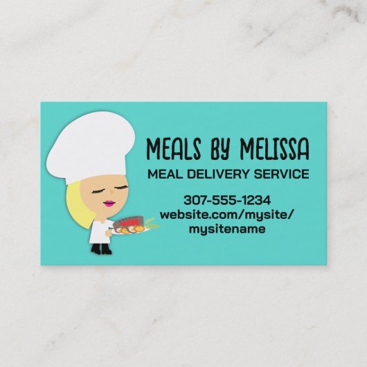 かわいいブロンド女の子シェフステーキディナービズカード 名刺 (正面)