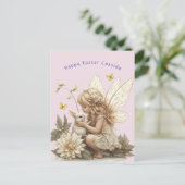 かわいいブロンド妖精イースターバニーウサギ蝶 ポストカード (スタンド正面)