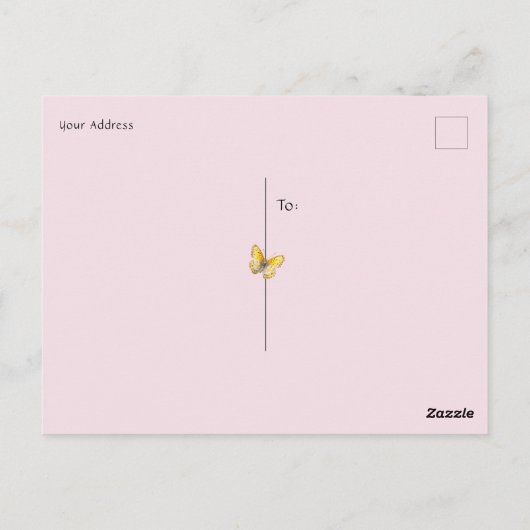 かわいいブロンド妖精イースターバニーウサギ蝶 ポストカード (裏面)