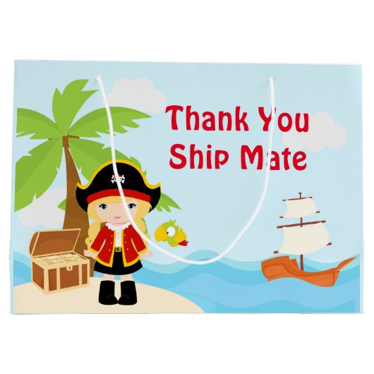 かわいいブロンド海賊ガールインレッド誕生日 ラージペーパーバッグ (裏面)