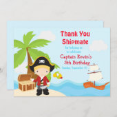 かわいいブロンド海賊ボーイ誕生パーティー サンキューカード (正面/裏面)
