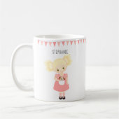 かわいいブロンド誕生日ガールアンドパピー コーヒーマグカップ (左)