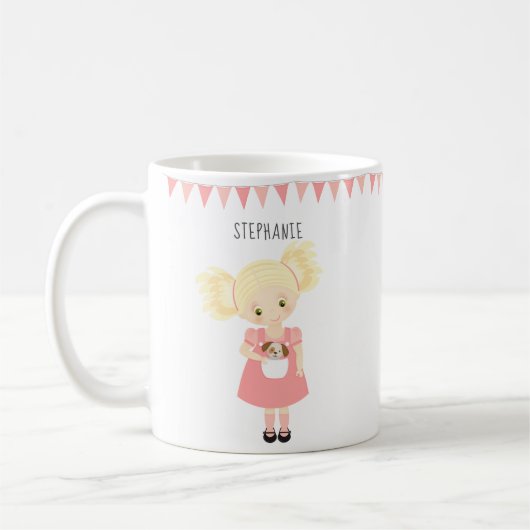 かわいいブロンド誕生日ガールアンドパピー コーヒーマグカップ (左)