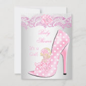 かわいいブロンド赤ちゃんシャワー女の子ピンクのベビー靴 招待状 (正面)