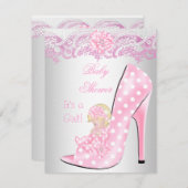 かわいいブロンド赤ちゃんシャワー女の子ピンクのベビー靴 招待状 (正面/裏面)