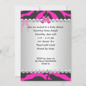 かわいいブロンド赤ちゃんシャワー女の子ピンクゼブラカップケーキ 招待状 (裏面)