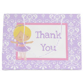 かわいいブロンド・バレリーナとパープルダマスクありがとう ラージペーパーバッグ (正面)