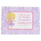 かわいいブロンド・バレリーナとパープルダマスクありがとう ラージペーパーバッグ (裏面)