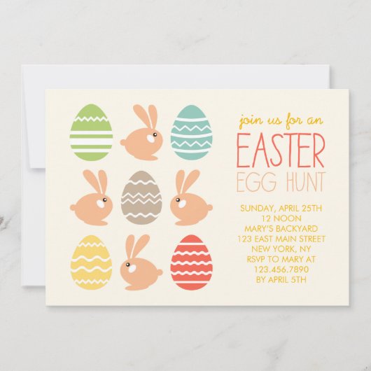 かわいいブンニーとイースターエッグイースターパーティー 招待状 (正面)