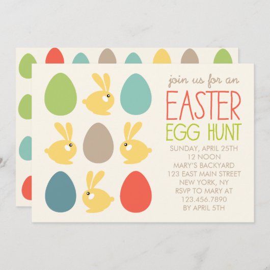 かわいいブンニーとイースターエッグ復活祭パーティーinvitati 招待状 (正面/裏面)