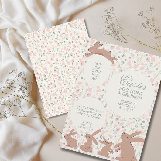 かわいいブンニーと春開花イースターエッグ狩り 招待状