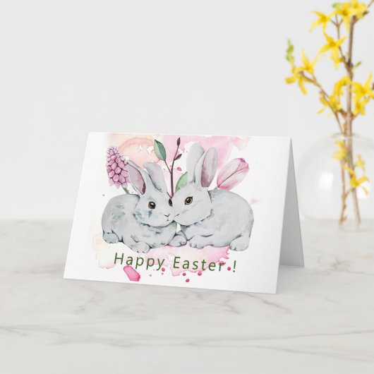 かわいいブンニーズ復活祭グリーティングカード カード (黄色い花)