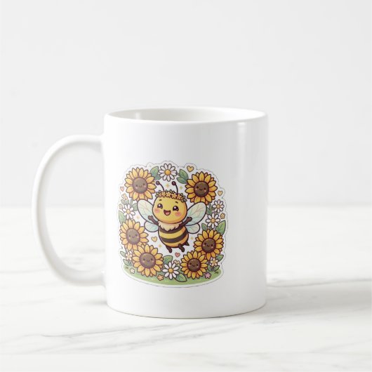 かわいいブンブン蜂ひまわりマグカップ コーヒーマグカップ (左)
