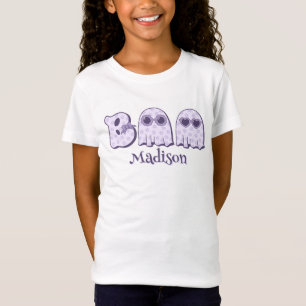 かわいいブーおばけハロウィンカスタム名前またはテキスト女の子 Tシャツ