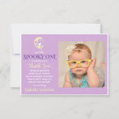 かわいいブーおばけ月ガール1歳の誕生日ハロウィン サンキューカード (正面)