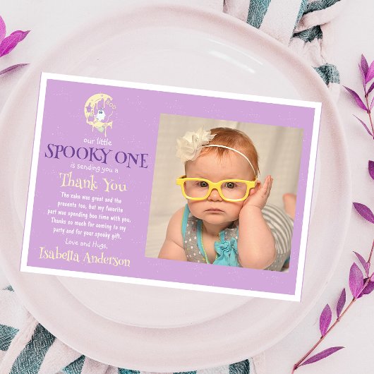 かわいいブーおばけ月ガール1歳の誕生日ハロウィン サンキューカード