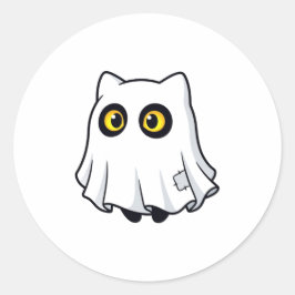かわいいブーおばけ猫のハロウィンコスチュームステッカー ラウンドシール