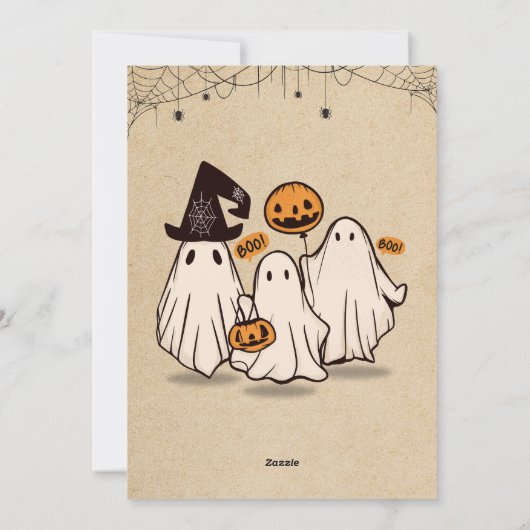 かわいいブーの招待をトリックまたは処理するハローウィンパーティ シーズンカード (裏面)