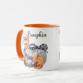 かわいいブーを覗くオレンジキャットハローカボチャの名前 マグカップ (正面左)