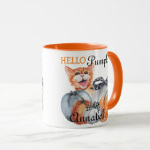 かわいいブーを覗くオレンジキャットハローカボチャの名前 マグカップ (正面右)