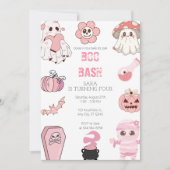 かわいいブーバシパートピンク誕生日 招待状 (正面)