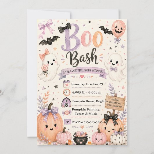 かわいいブーバッシュハロウィンパーティー 招待状 (正面)